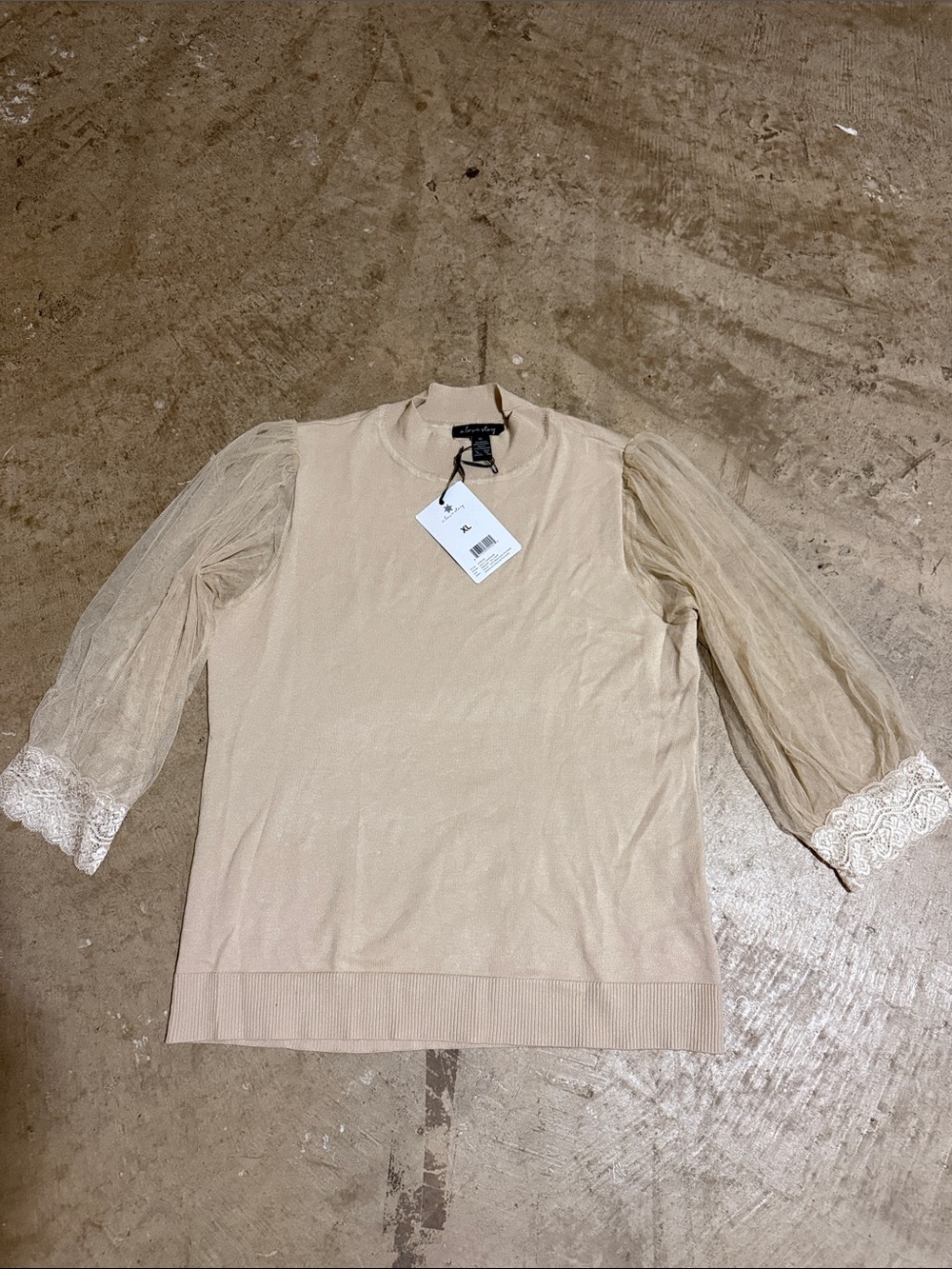 Sleeve Knit Top - Beige